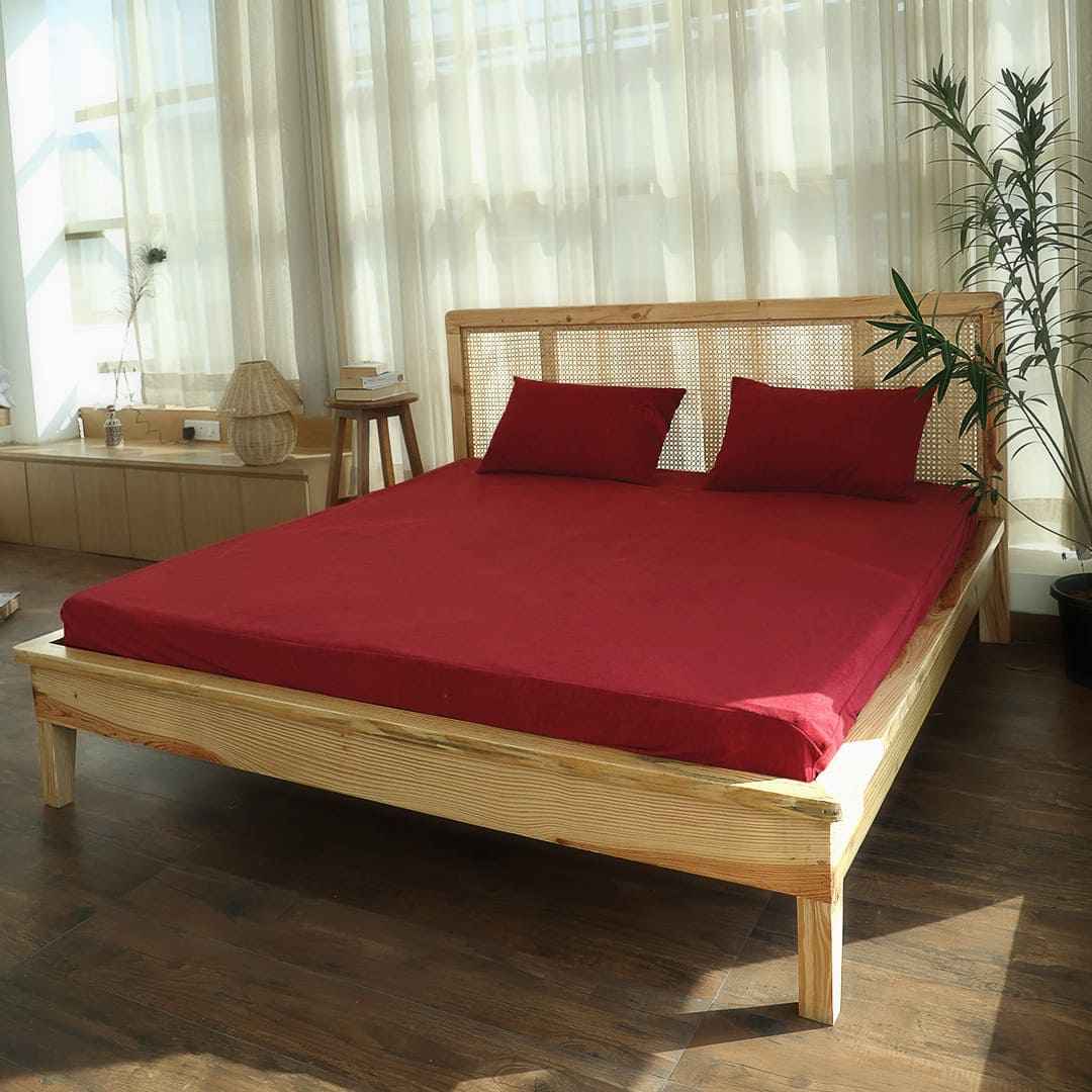 Waterproof Soft Terry Cotton Breathable Fitted Style Mattress Protector - Maroon