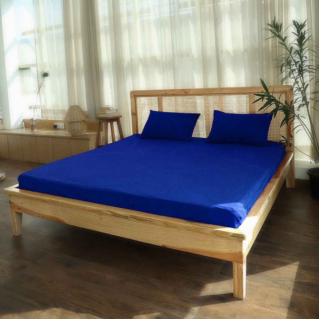 Waterproof Soft Terry Cotton Breathable Fitted Style Mattress Protector - Blue