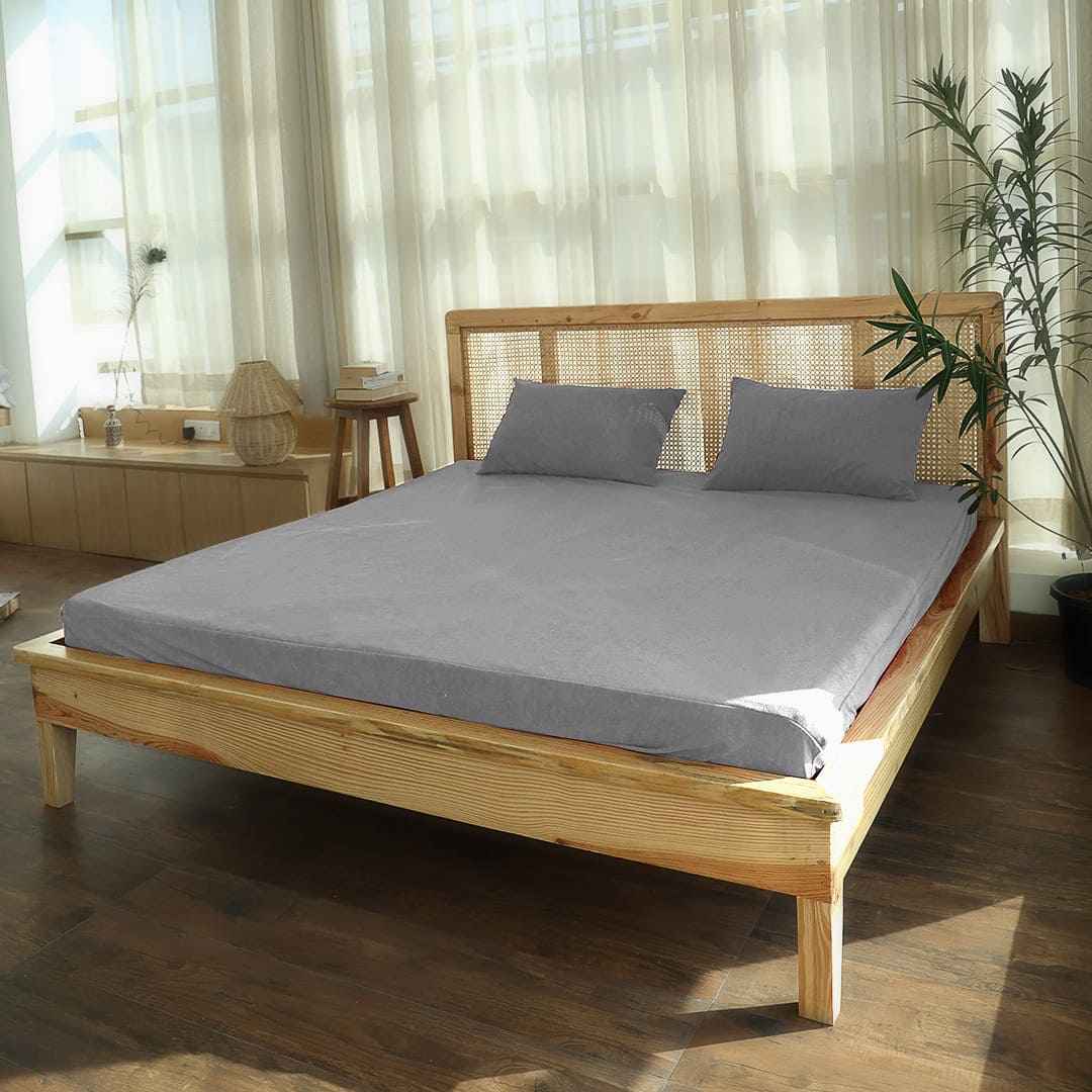 Waterproof Soft Terry Cotton Breathable Fitted Style Mattress Protector - Gray