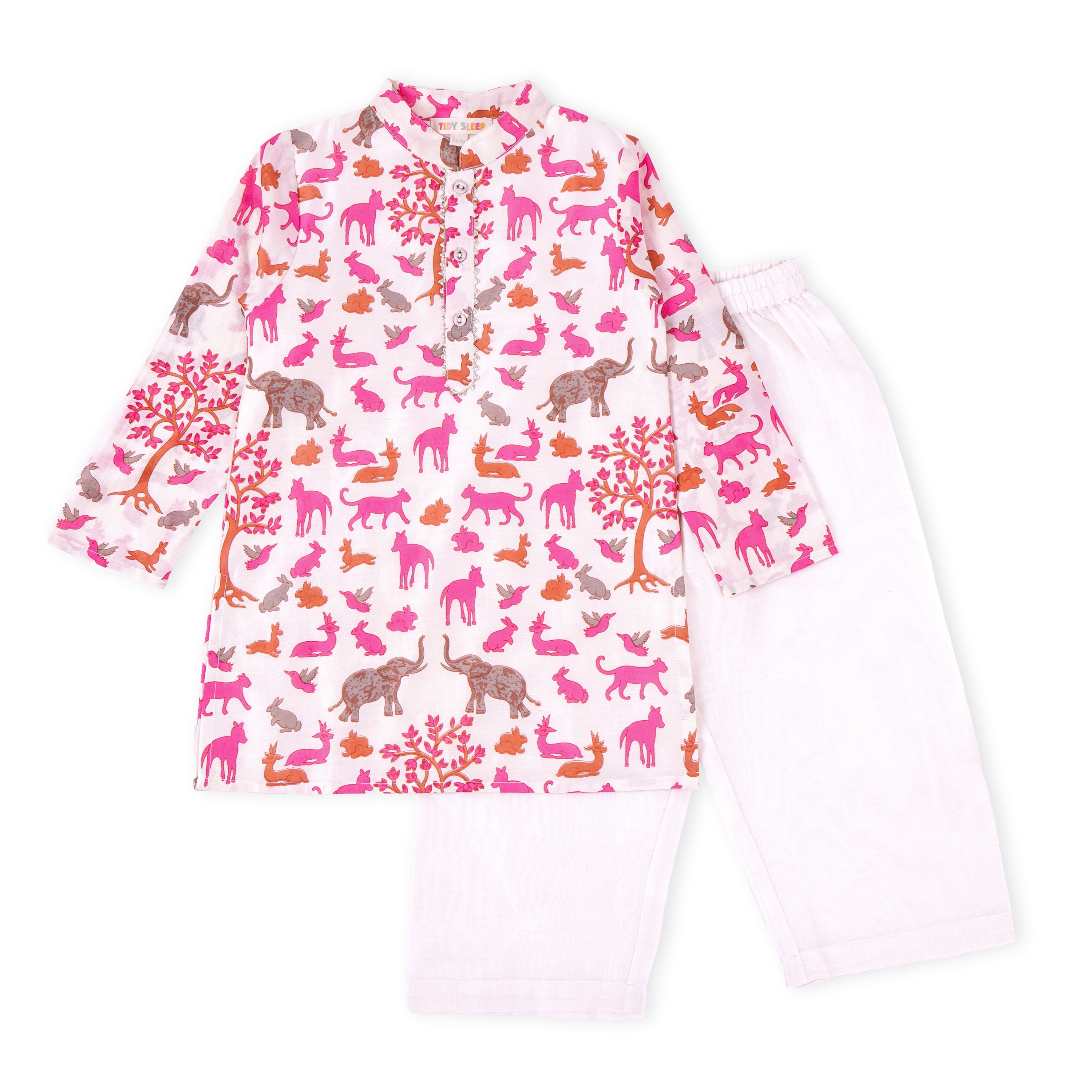Animal Chanderi Pink Print | Kurta with Pajama Set| Festive Wear