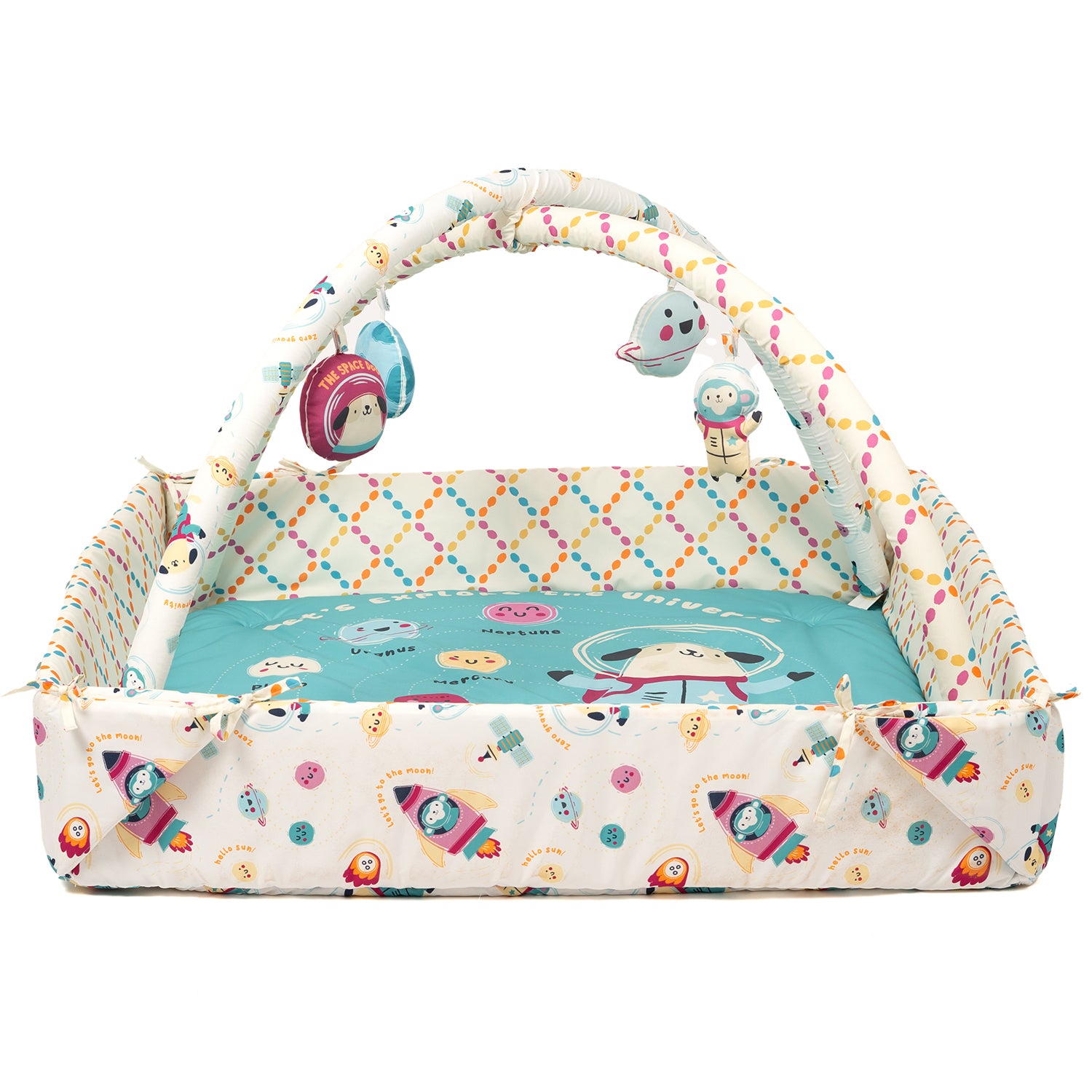 Baby Play Gym | 4 Detachable Toys | Happy Shapes