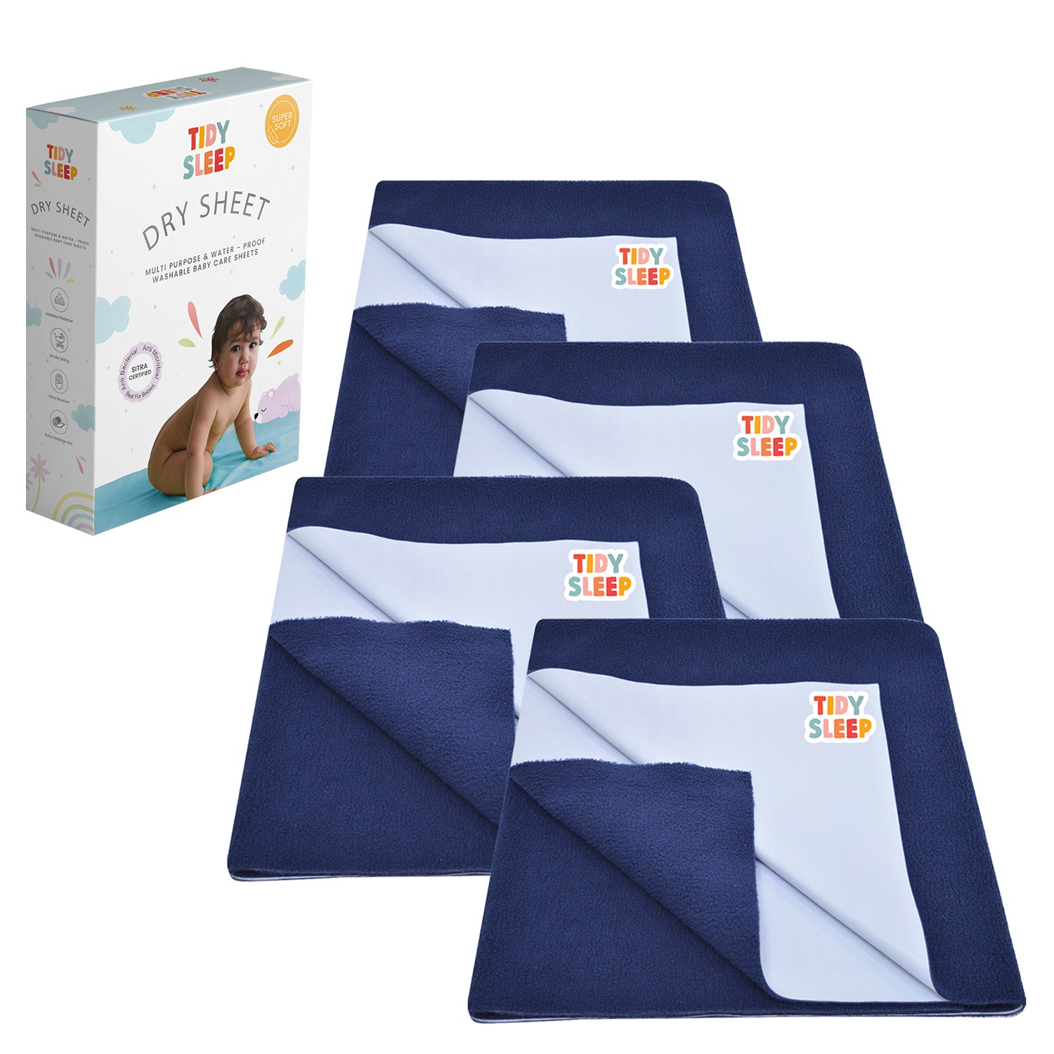 Waterproof Dry Sheet - Midnight Blue Pack 4
