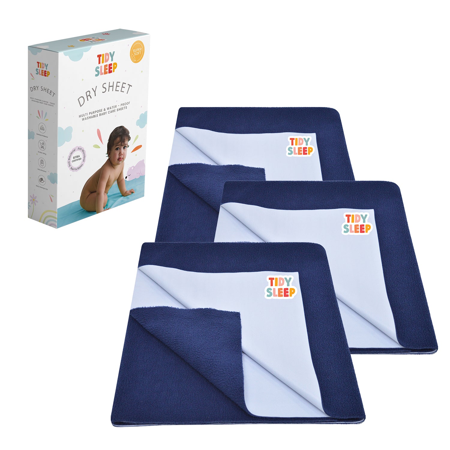 Waterproof Dry Sheet - Midnight Blue Pack 3