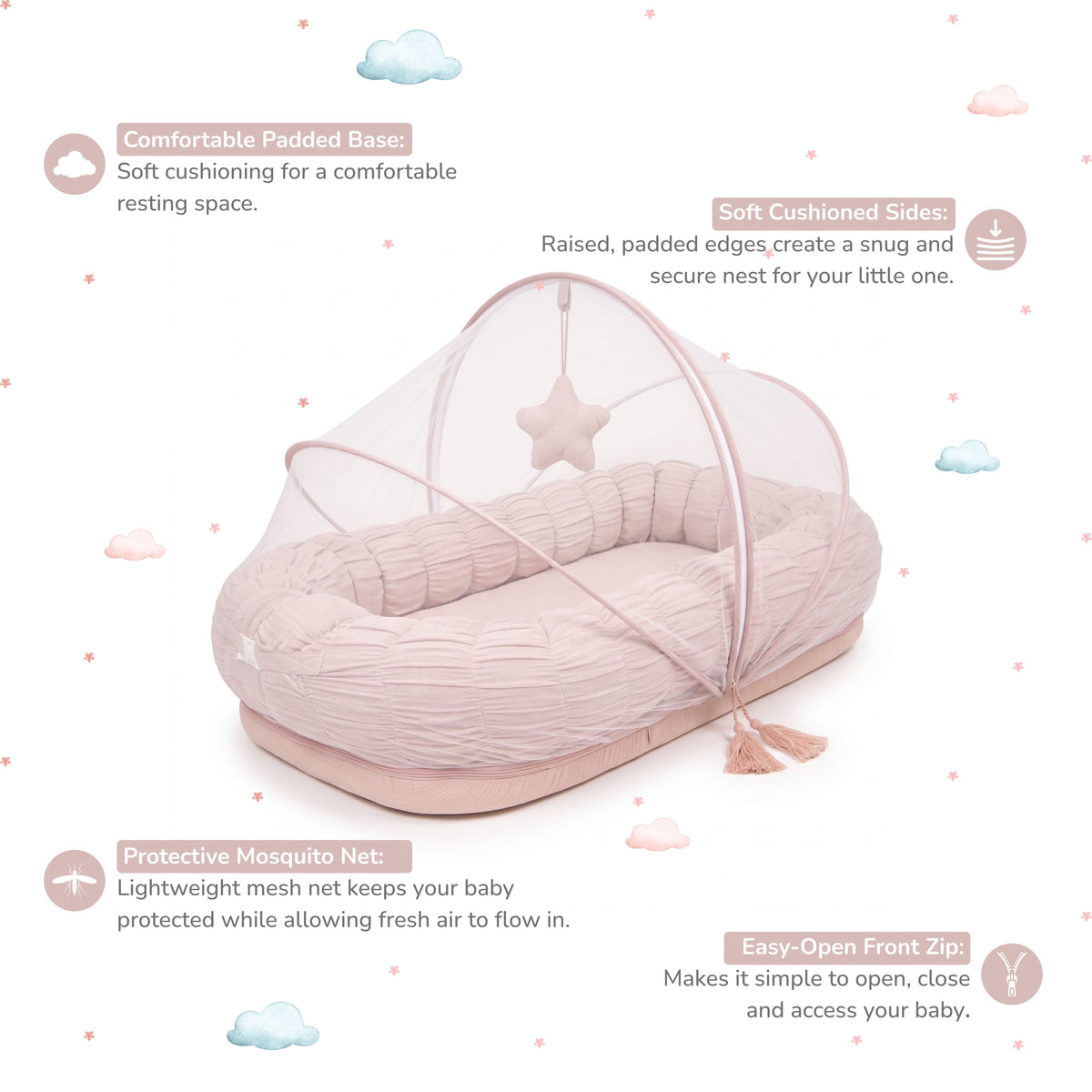Baby Cloud Nest with Mosquito Net for Newborns - Sitara
