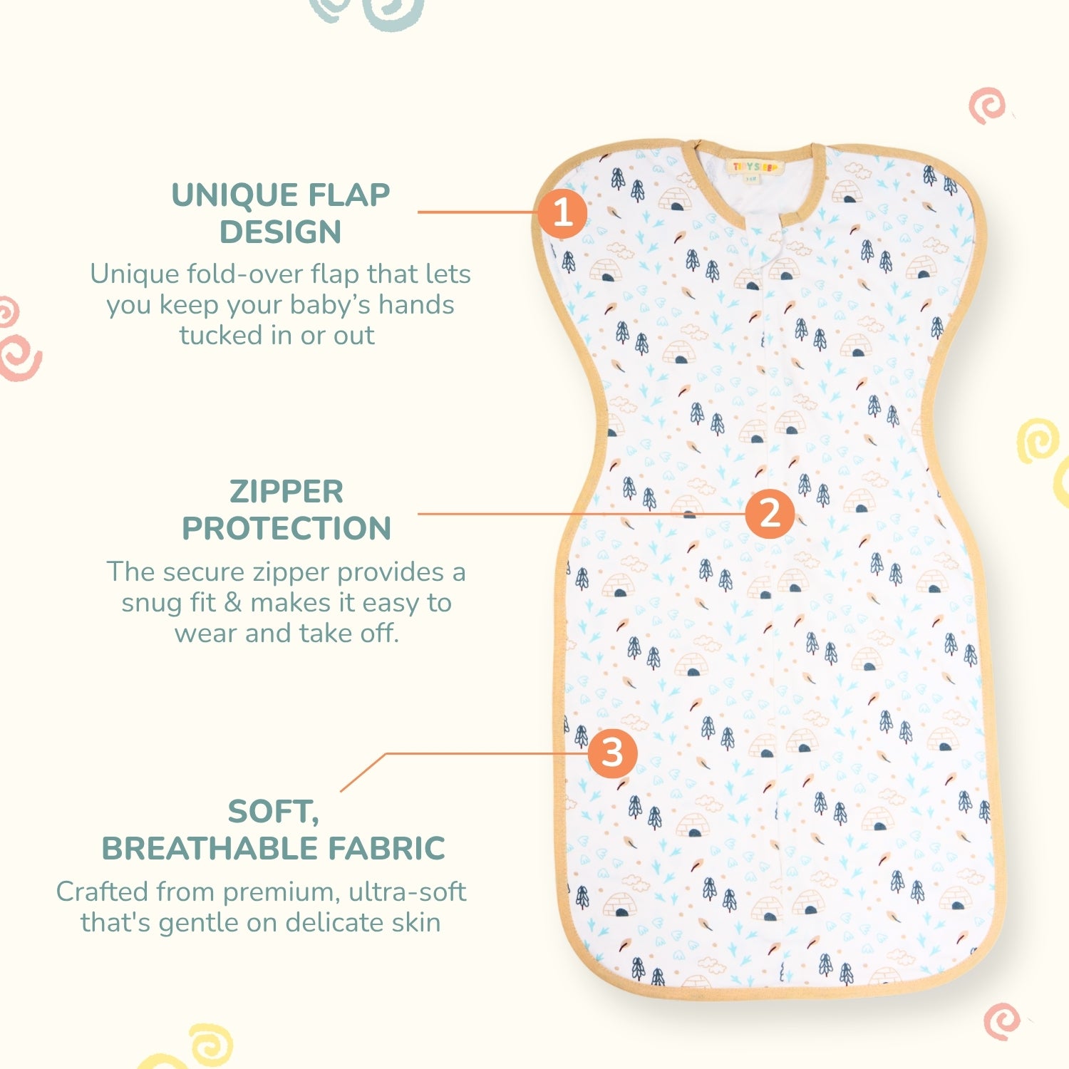 Hands-Up Cotton Jersey Wrapper - Icy day - Tidy Sleep