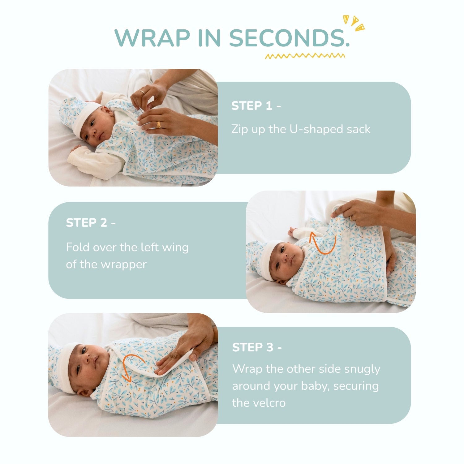 Butterfly Cotton Jersey Wrapper - Blue Leaf - Tidy Sleep
