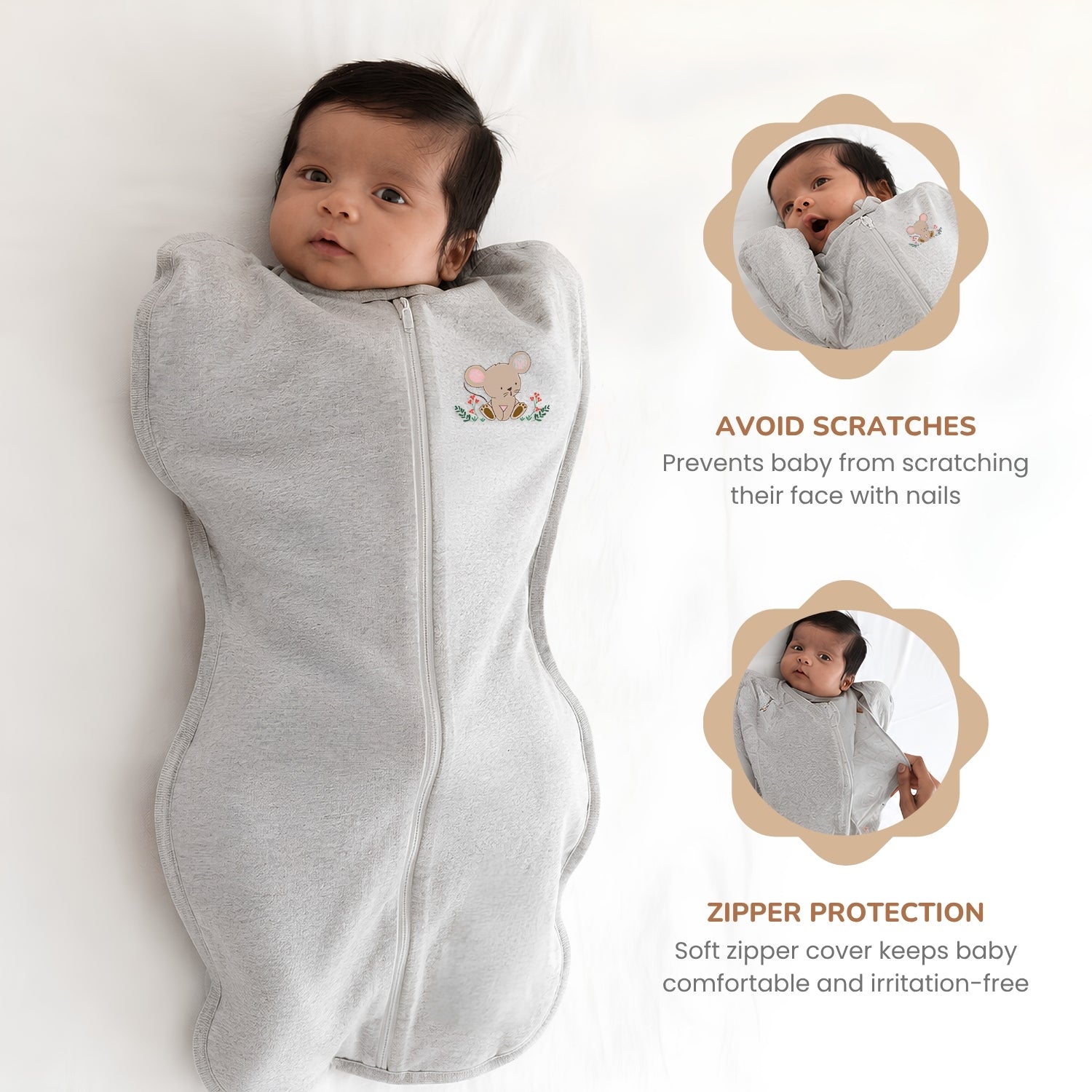 Arms-Up Cotton Jersey Swaddle - Grey
