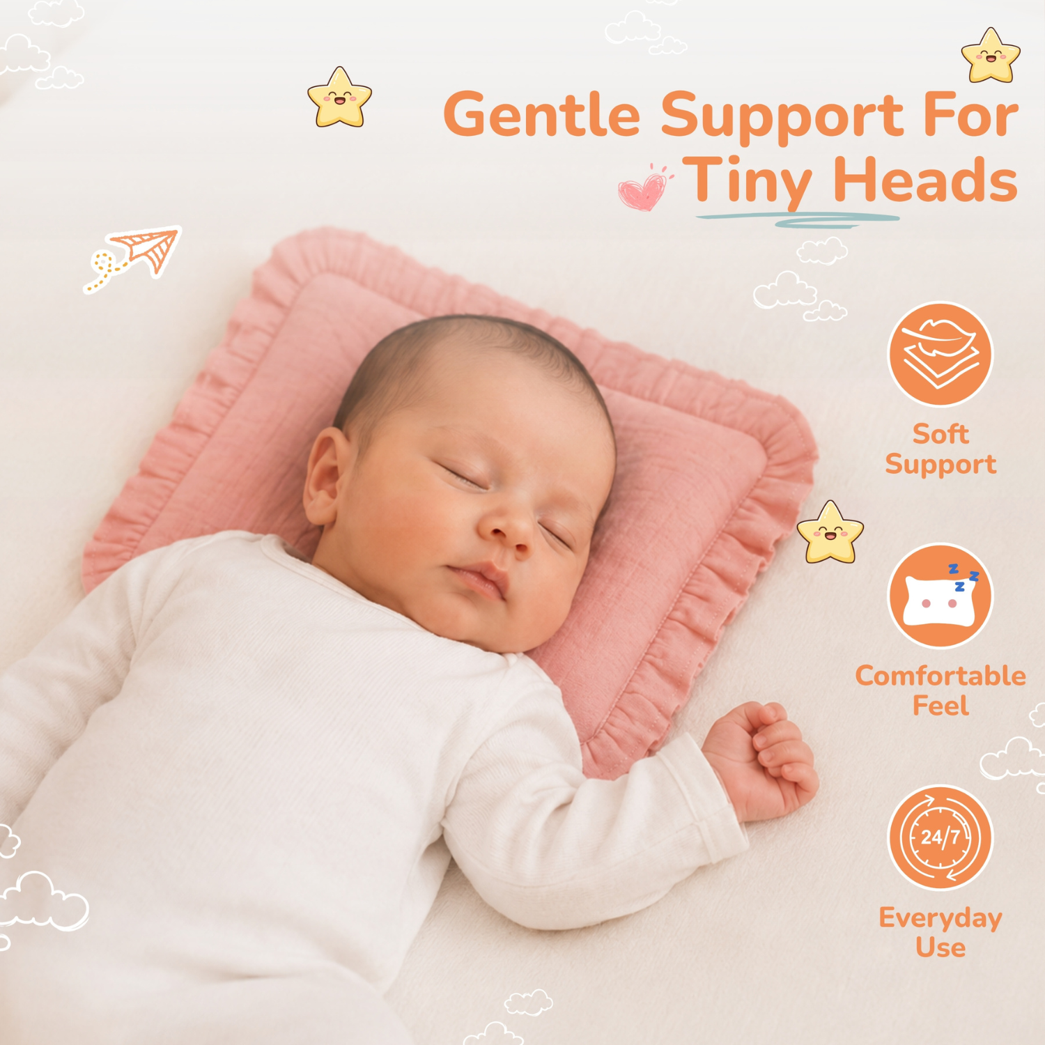 Newborn Head-Shaping Natural Mustard Seed Pillow - Pink Blush