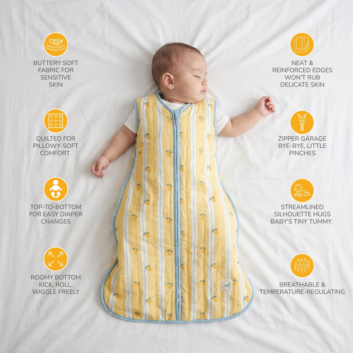 Cotton Sleep Sack with Zip - Lemon