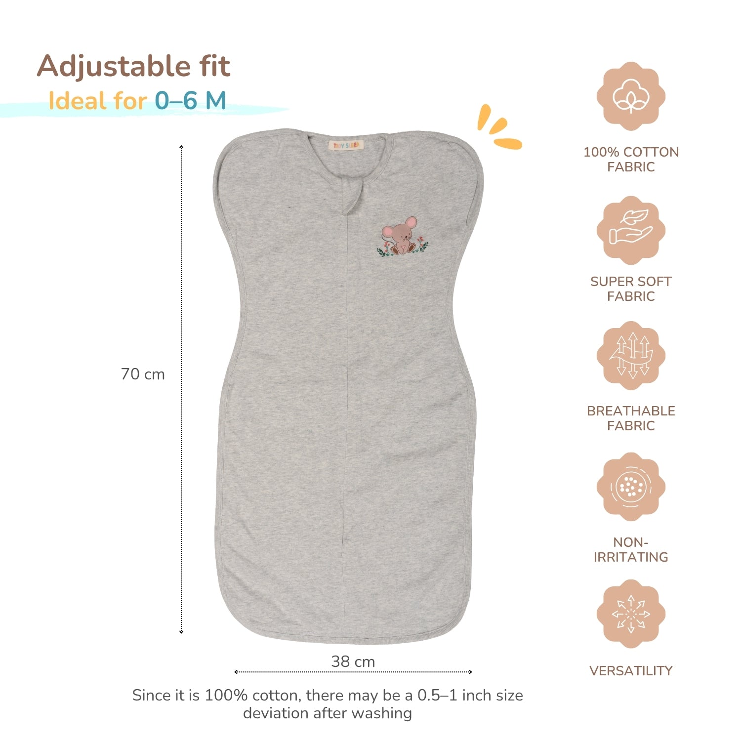 Arms-Up Cotton Jersey Swaddle - Grey