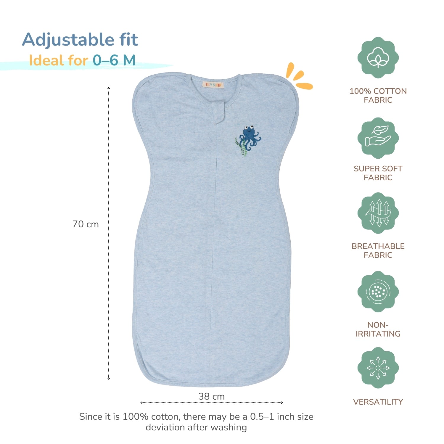 Arms-Up Cotton Jersey Swaddle - Blue