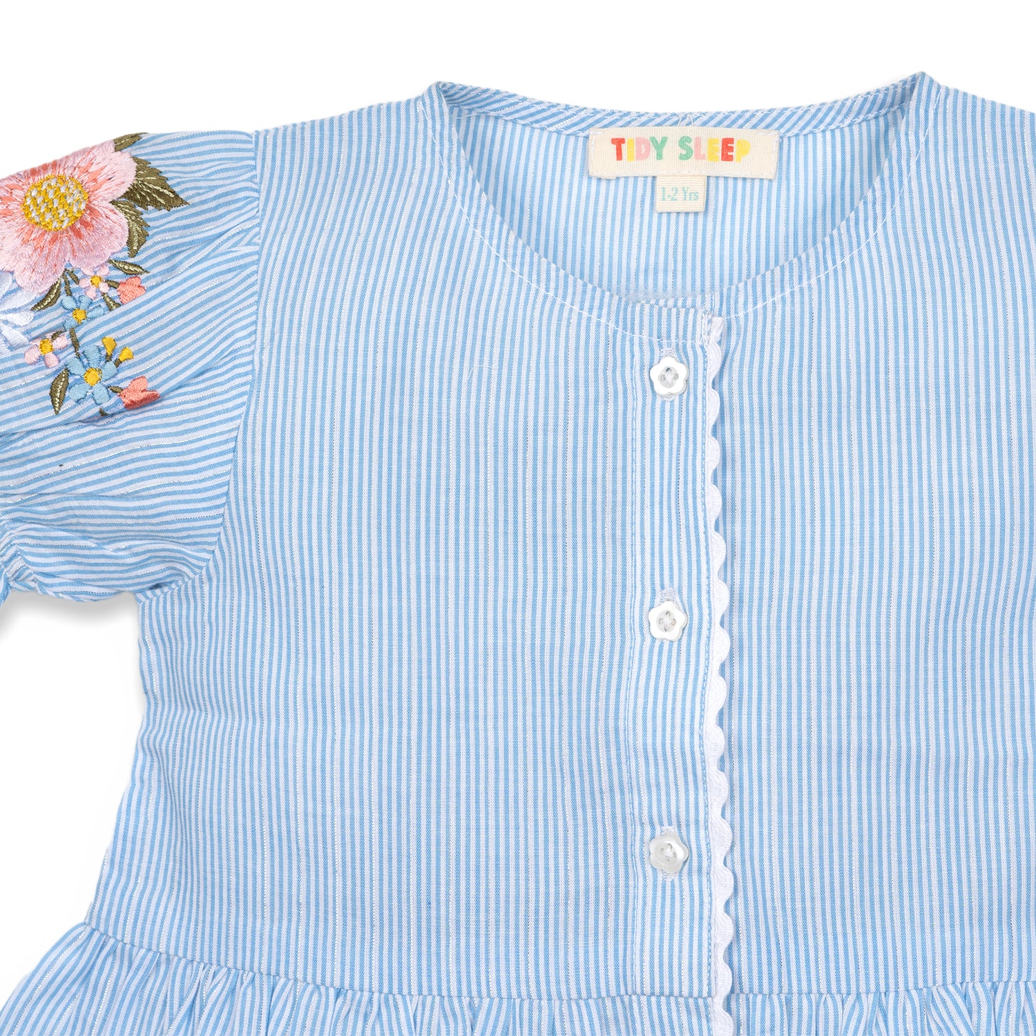 Floral Embroidered Button Down Top | Blue Stripes