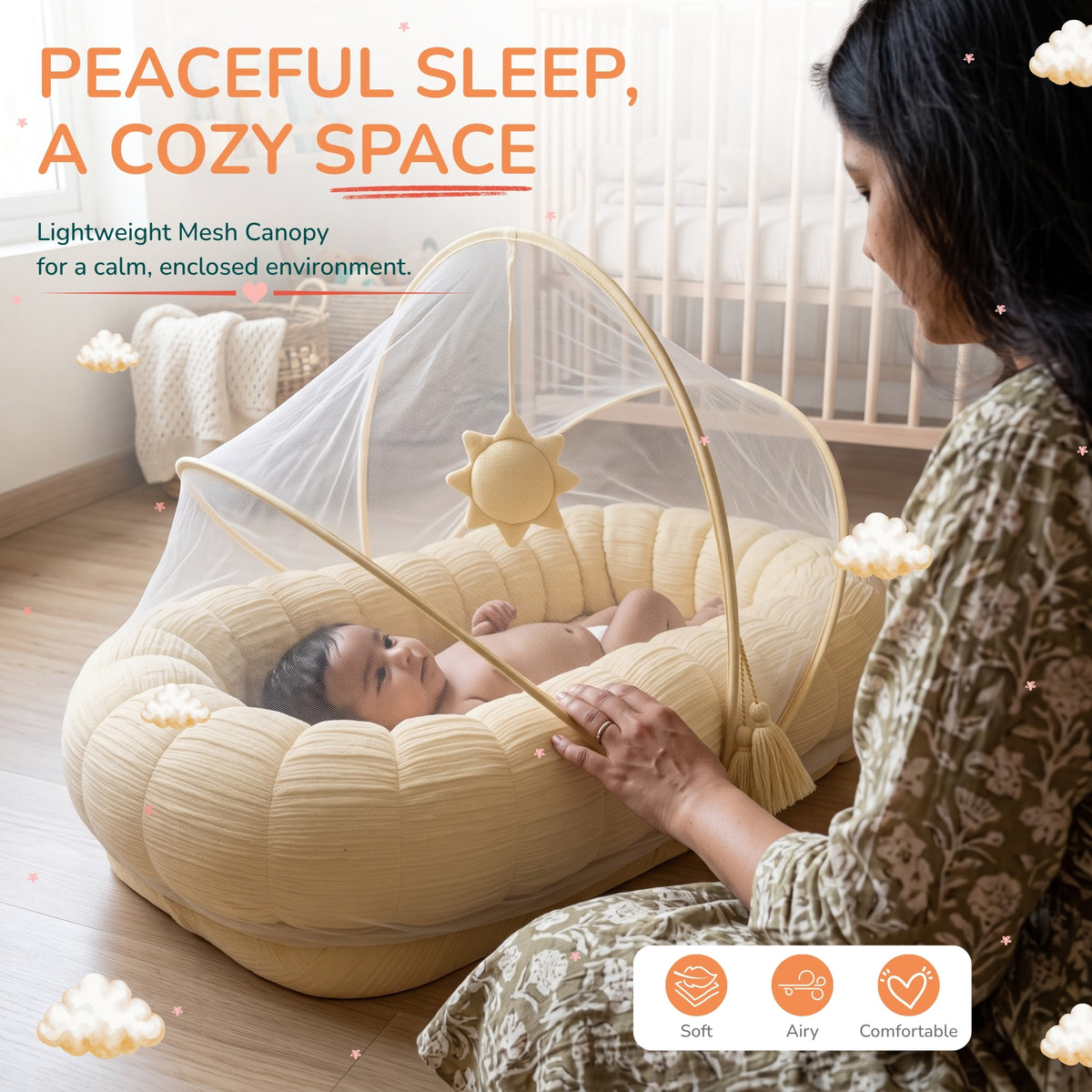 Baby Cloud Nest with Mosquito Net for Newborns - Suraj