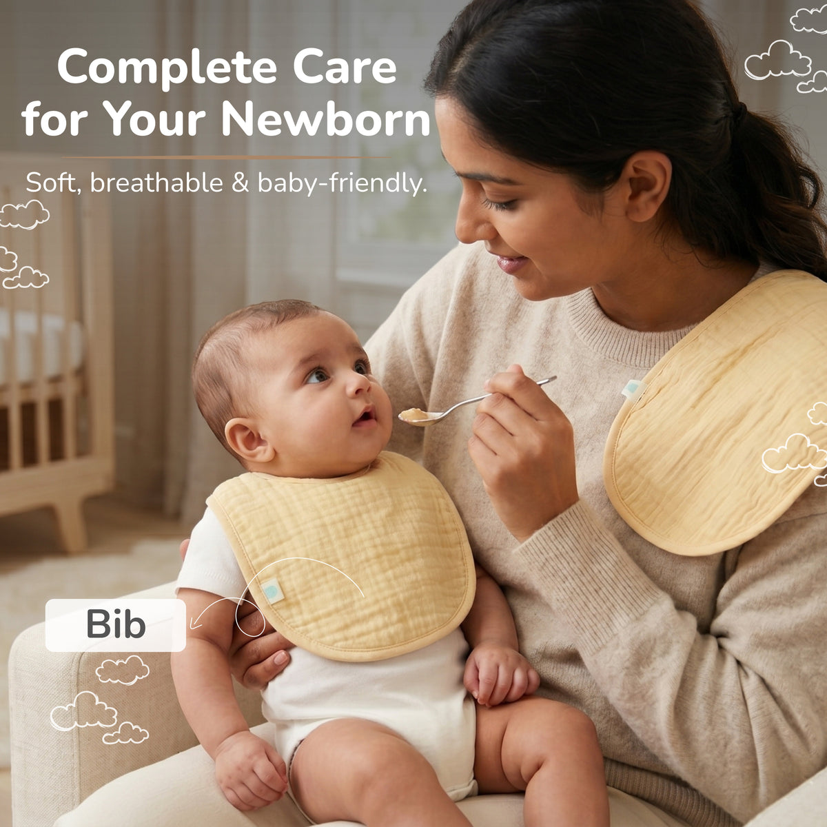 Muslin Baby Care Set of 3 - Bib, Burp Cloth & Face Napkin - Suraj