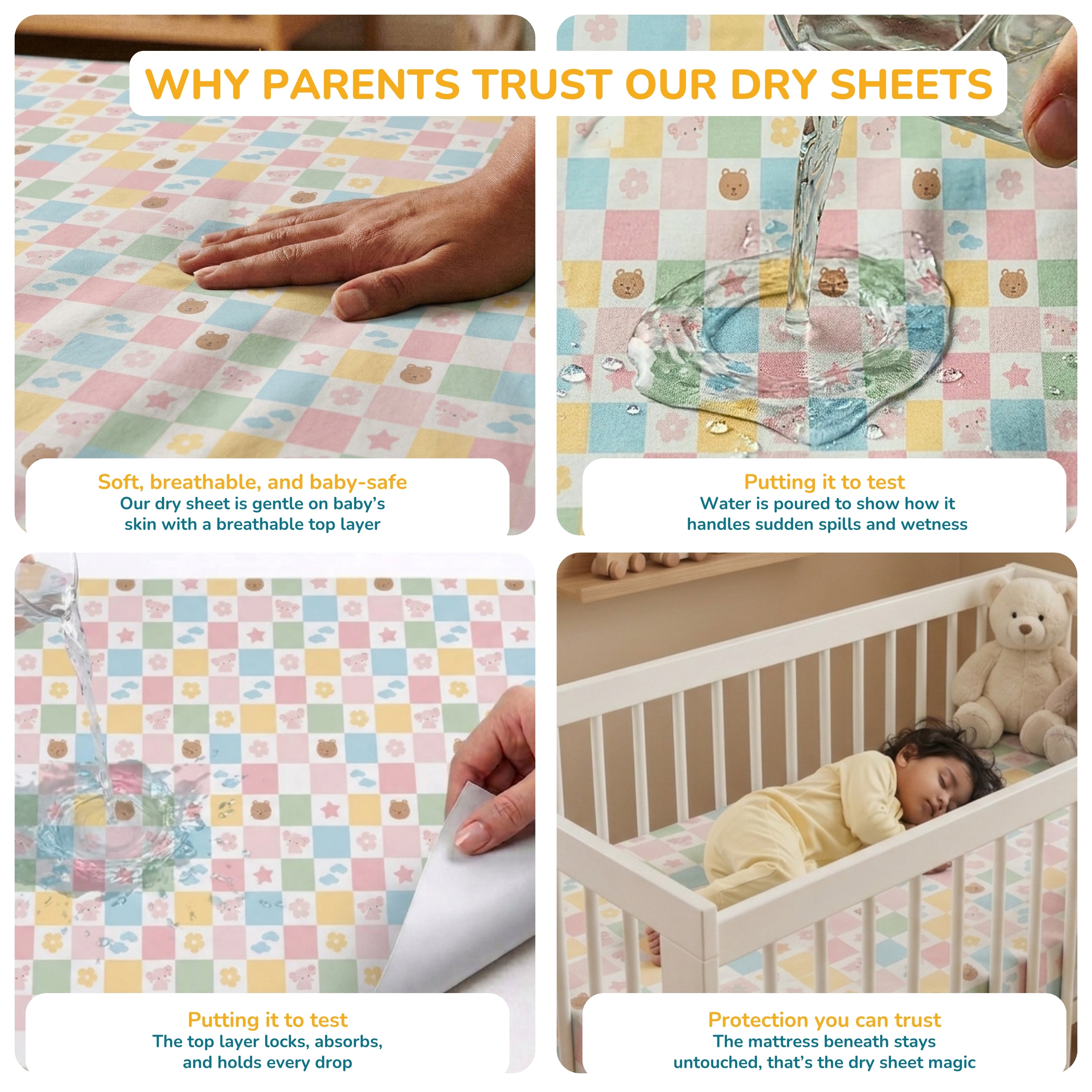 Printed Waterproof Dry Sheet (Pack of 2) - Moon Tales & Candy Cubes