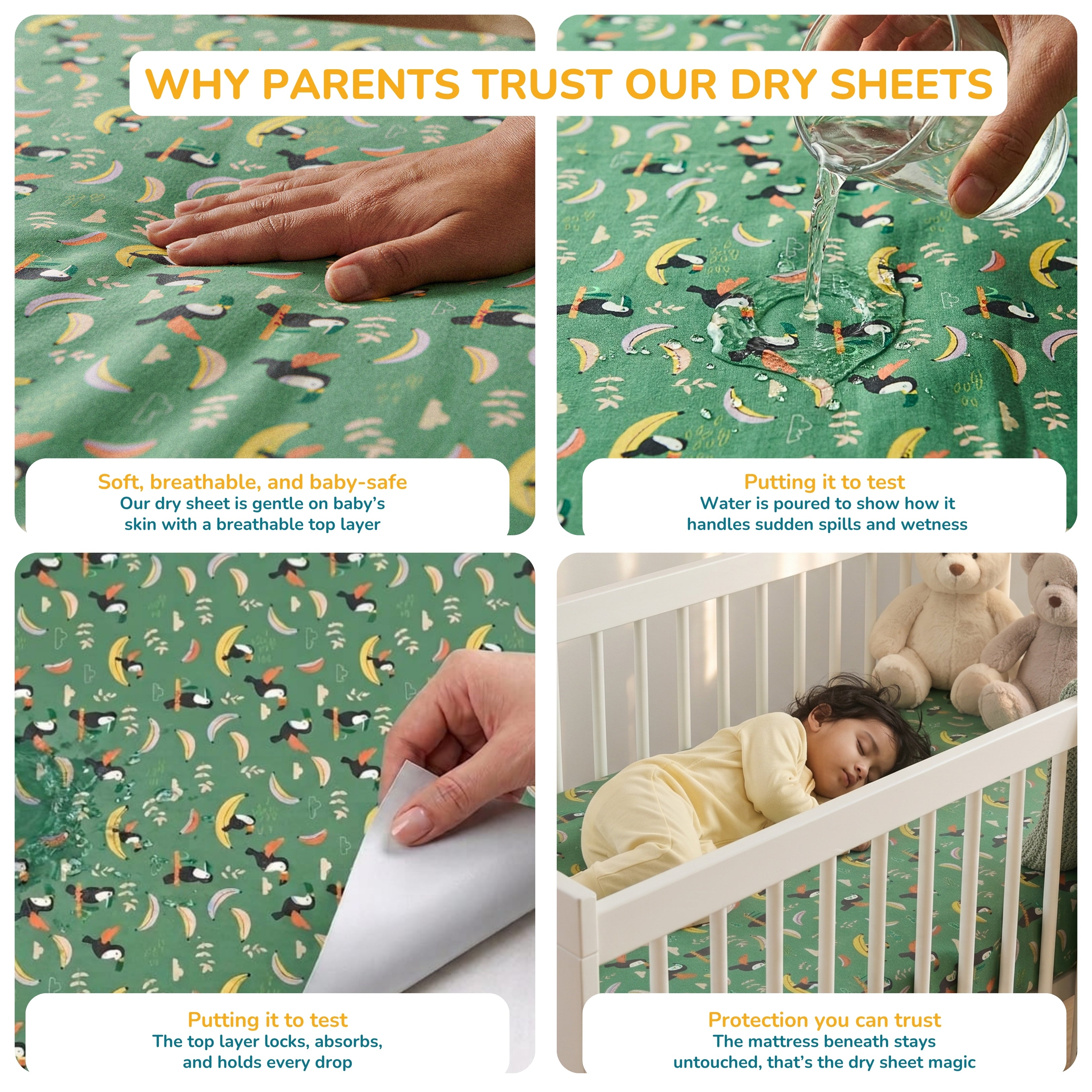 Printed Waterproof Dry Sheet - Tropical Toucan