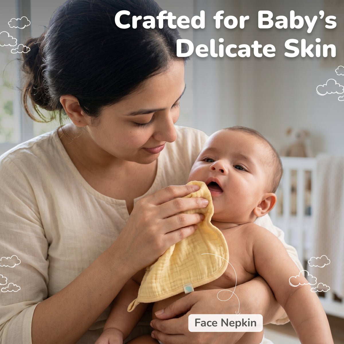 Muslin Baby Care Set of 3 - Bib, Burp Cloth & Face Napkin - Suraj