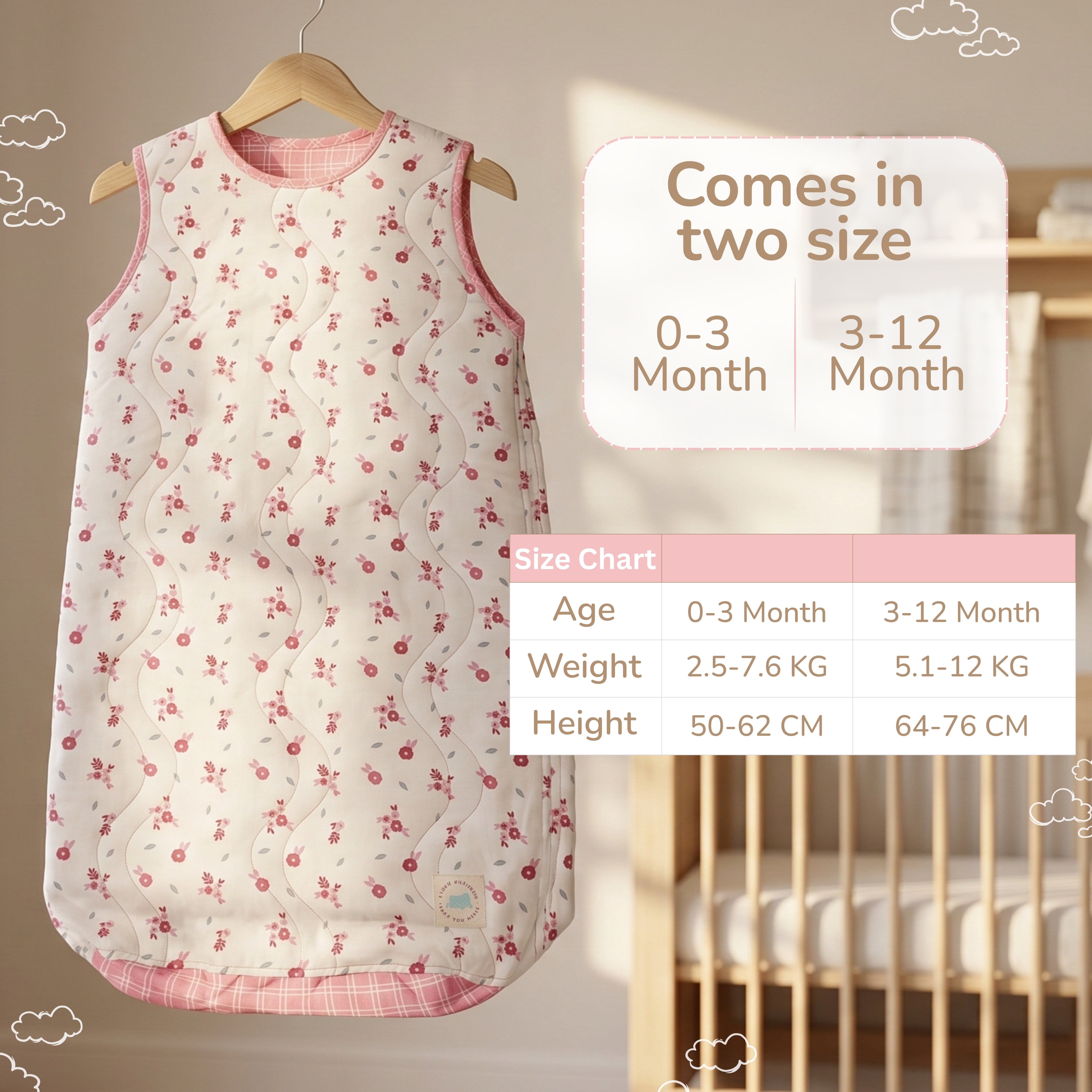 Cotton Sleep Sack with Zip - Blossom Pink
