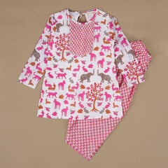 Animal Chanderi Pink Print | Kurta with Salwar Set| Festive Wear