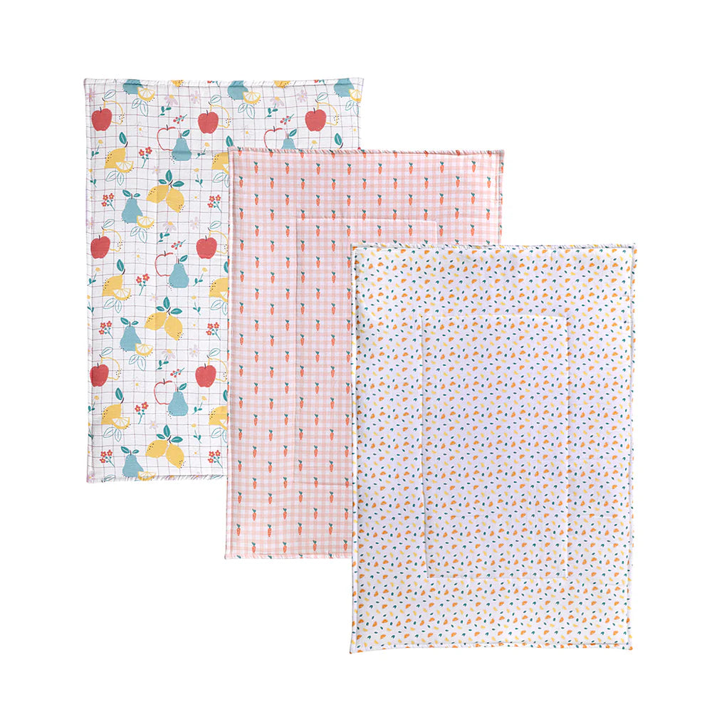 Stack of 3 colorful baby changing mats