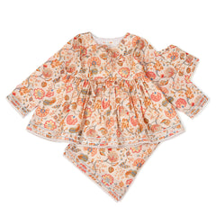 Floral Chanderi Beige Print | Frock with Sharara Set| Festive Wear