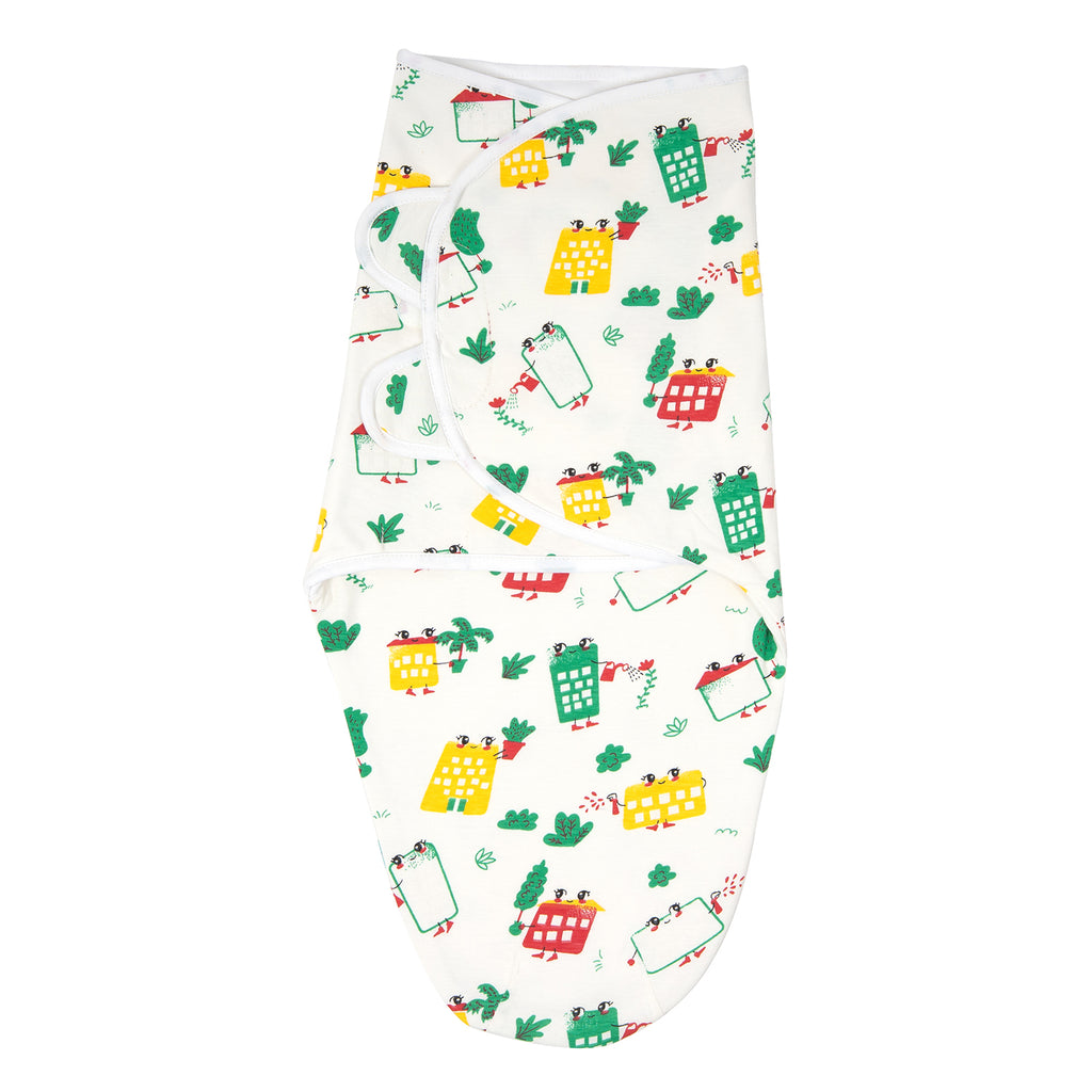 Hug Me Cotton Jersey Swaddle - Wild City (White)