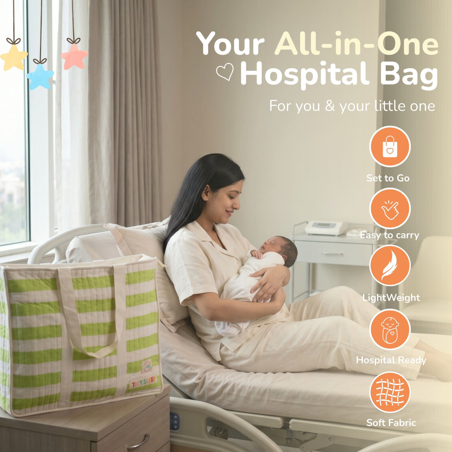 Cotton Muslin Hospital Bag - Mint Green