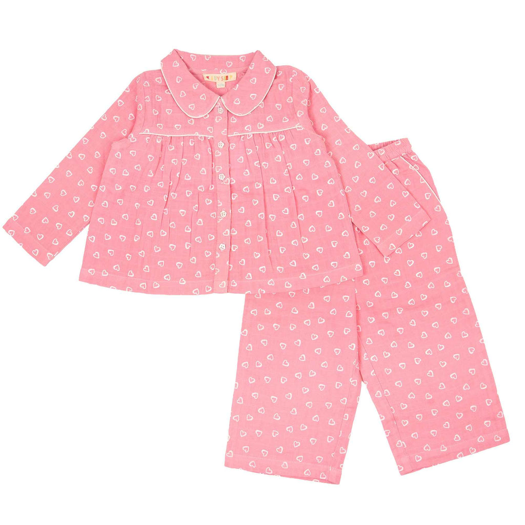 Pink Mini Hearts Cotton Muslin Night Suit