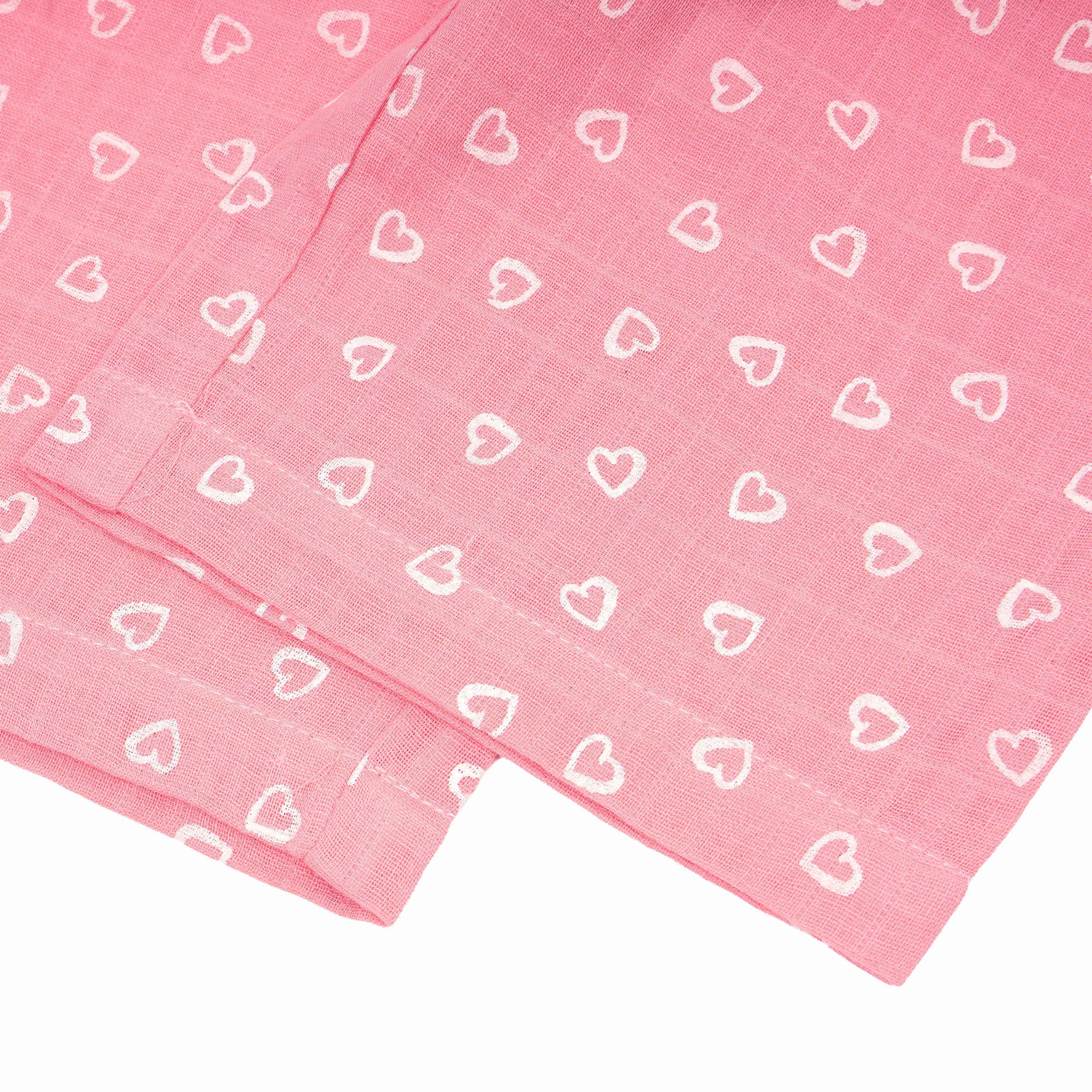 closeup of pink mini heart pajama set