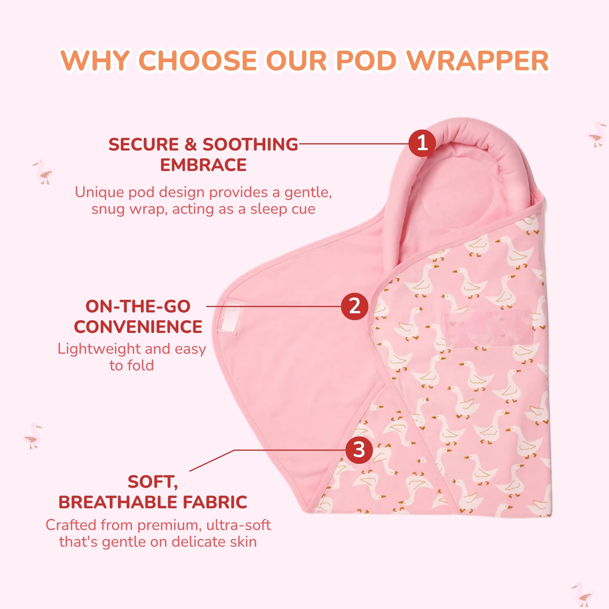 Baby Pod Wrapper - Pink Duck - Tidy Sleep
