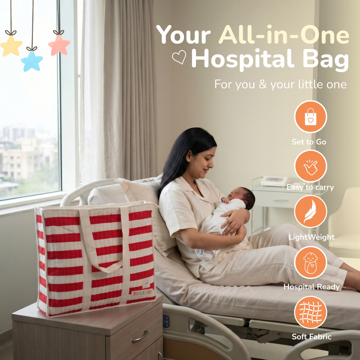 Cotton Muslin Hospital Bag - Red