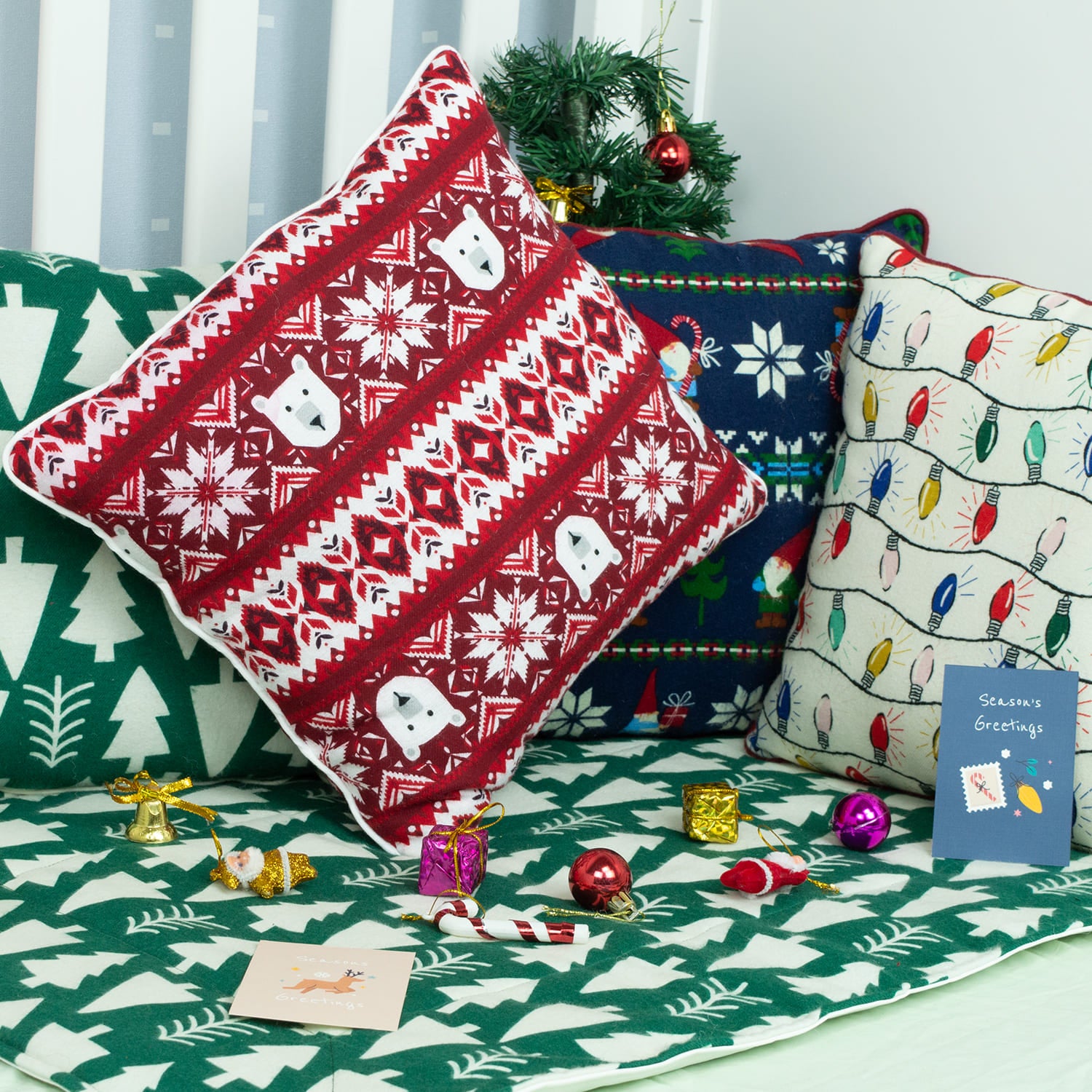 Baby Red Christmas -Filled Cushion - 12x12cm