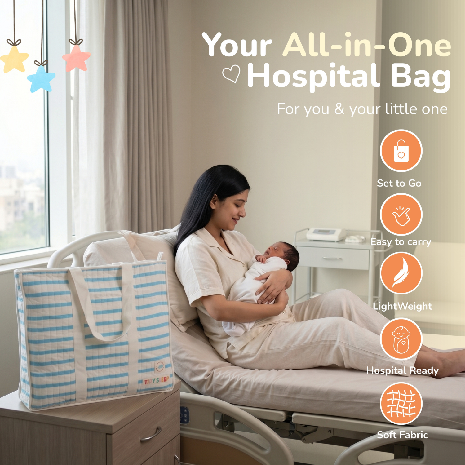 Cotton Muslin Hospital Bag - Sky Blue