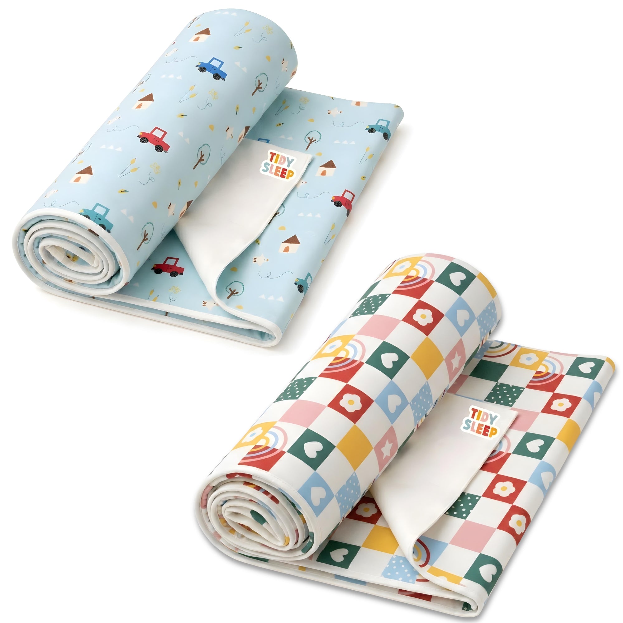 Printed Waterproof Dry Sheet (Pack of 2) - Little Road Trip & Rainbow Patch
