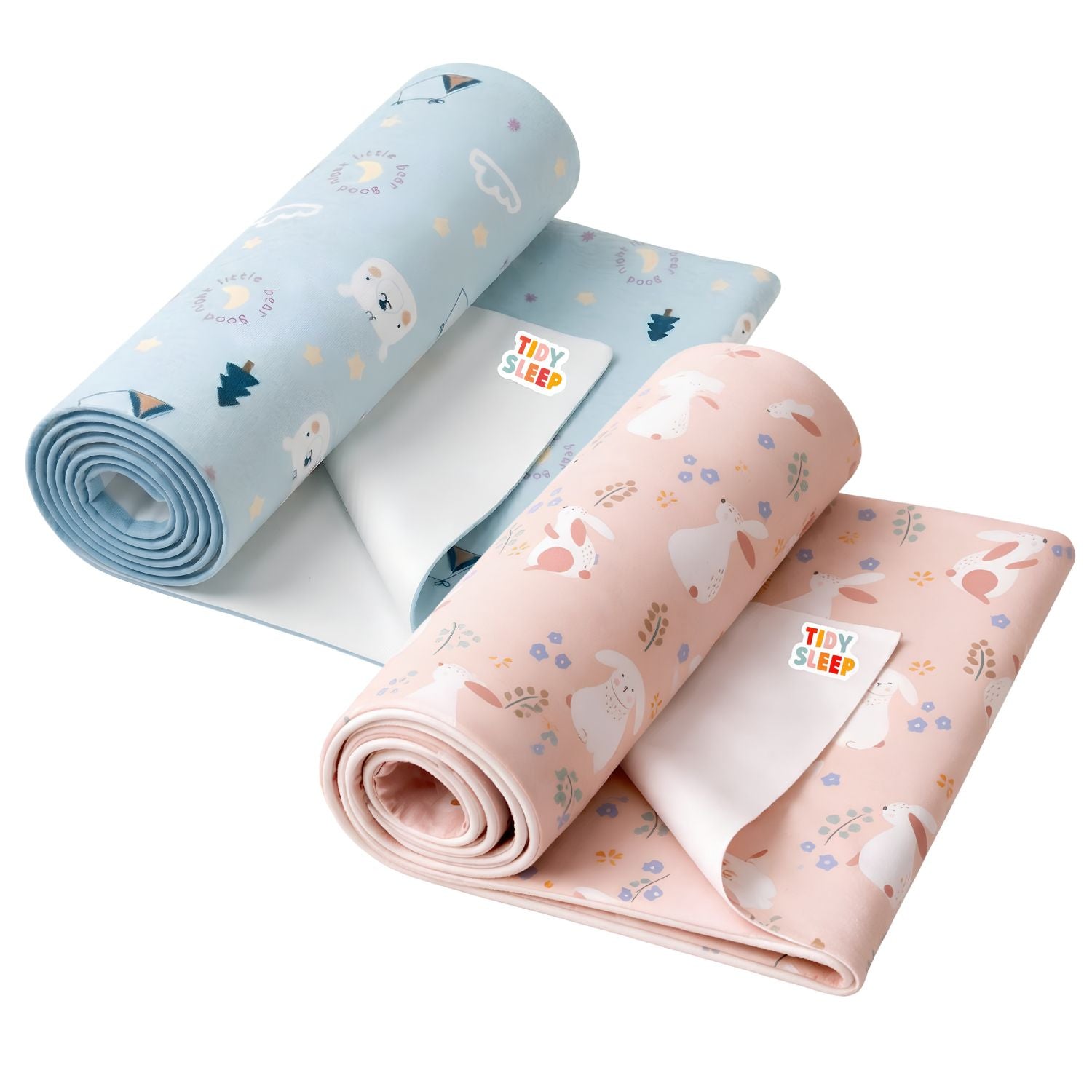 Printed Waterproof Dry Sheet (Pack of 2) - Bear Night & Blush Bunny
