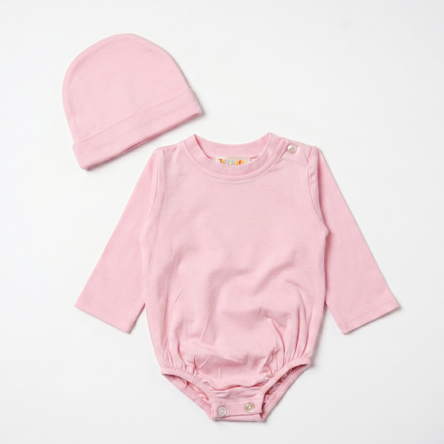 Onesie with Cap Set for Newborns - Solid Pink