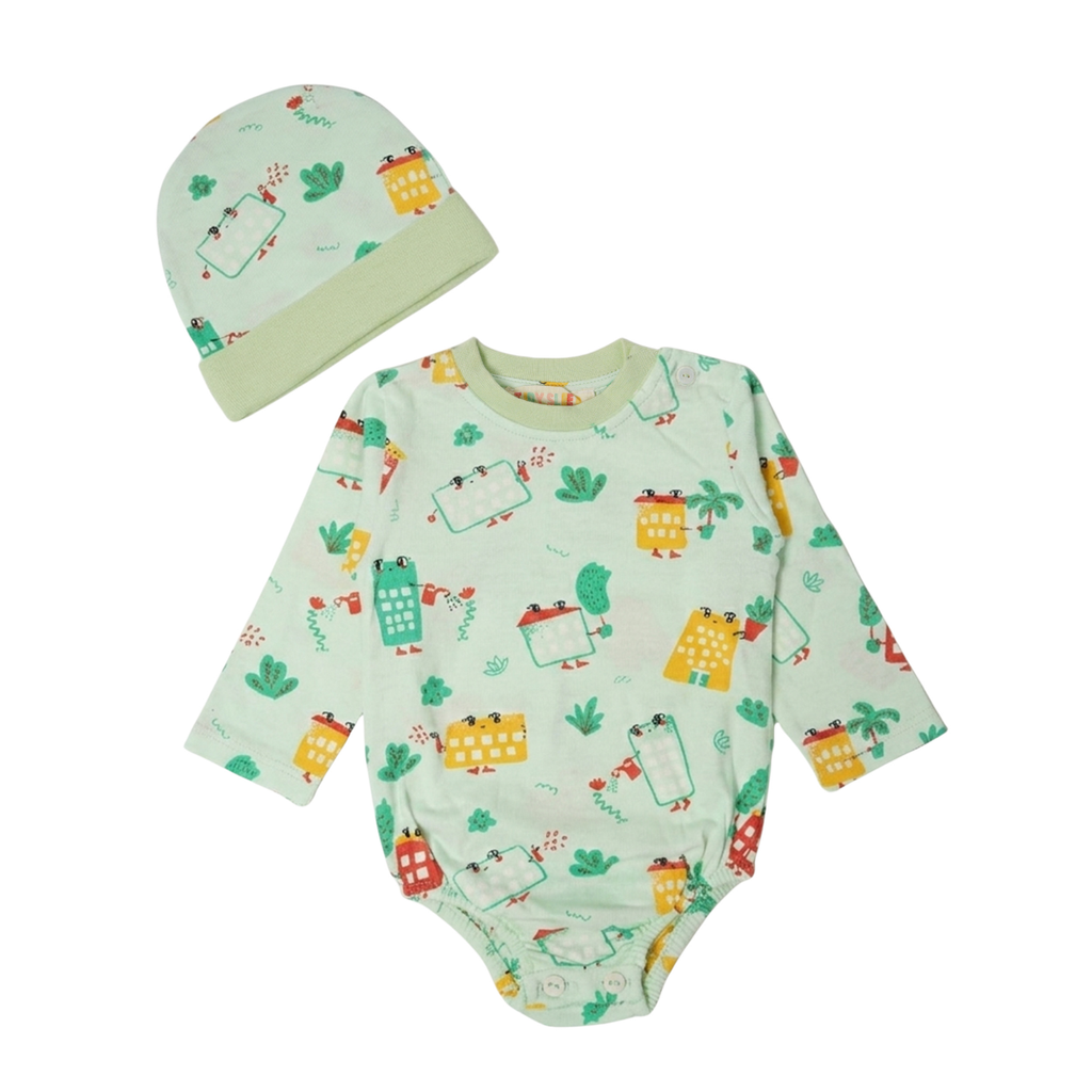 Onesie with Cap Set for Newborns - Green Wildcity