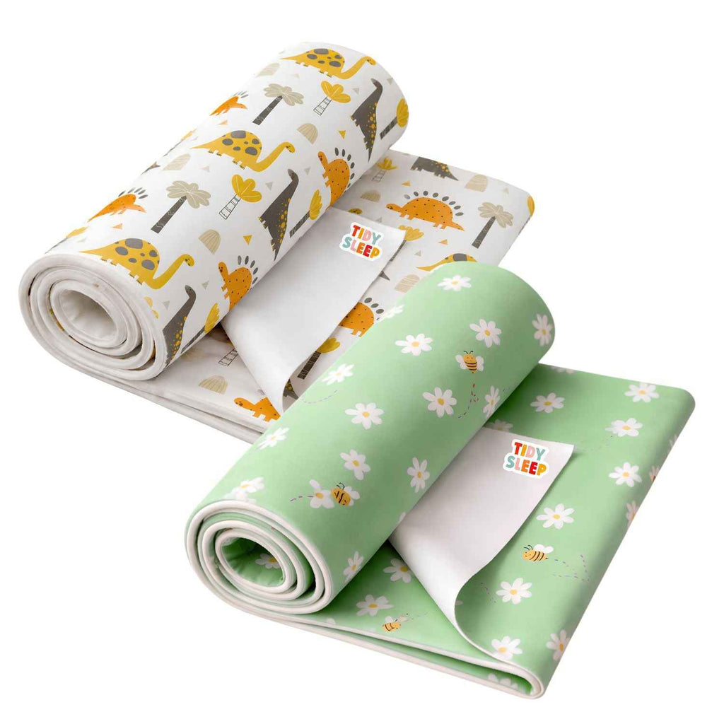 Printed Waterproof Dry Sheet (Pack of 2) - Dino Adventure & Daisy Bee