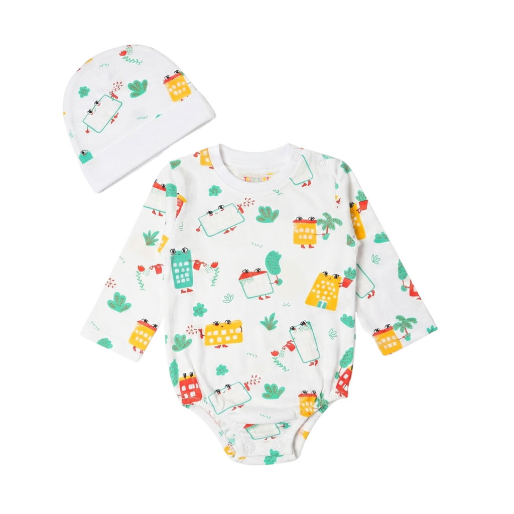 Onesie with Cap Set for Newborns - White Wildcity