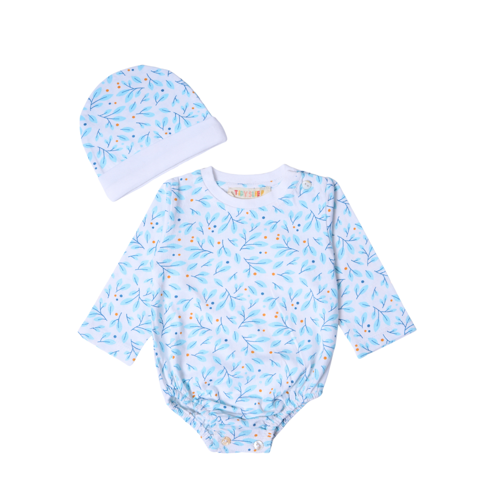 Onesie with Cap Set for Newborns - Blue Leaf