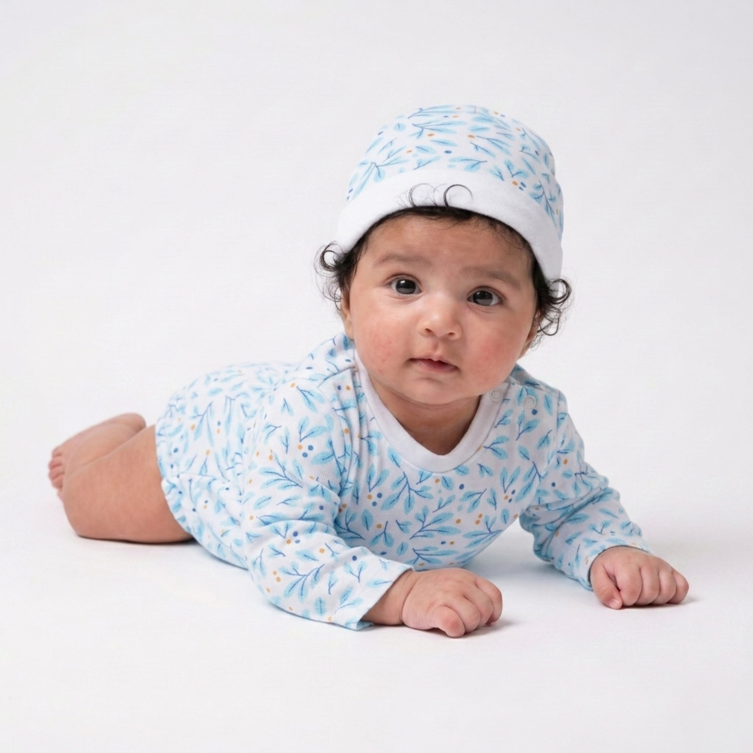 Onesie with Cap Set for Newborns - Blue Leaf