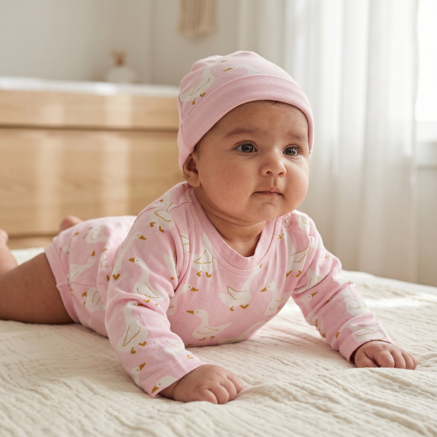 Onesie with Cap Set for Newborns - Pink Duck