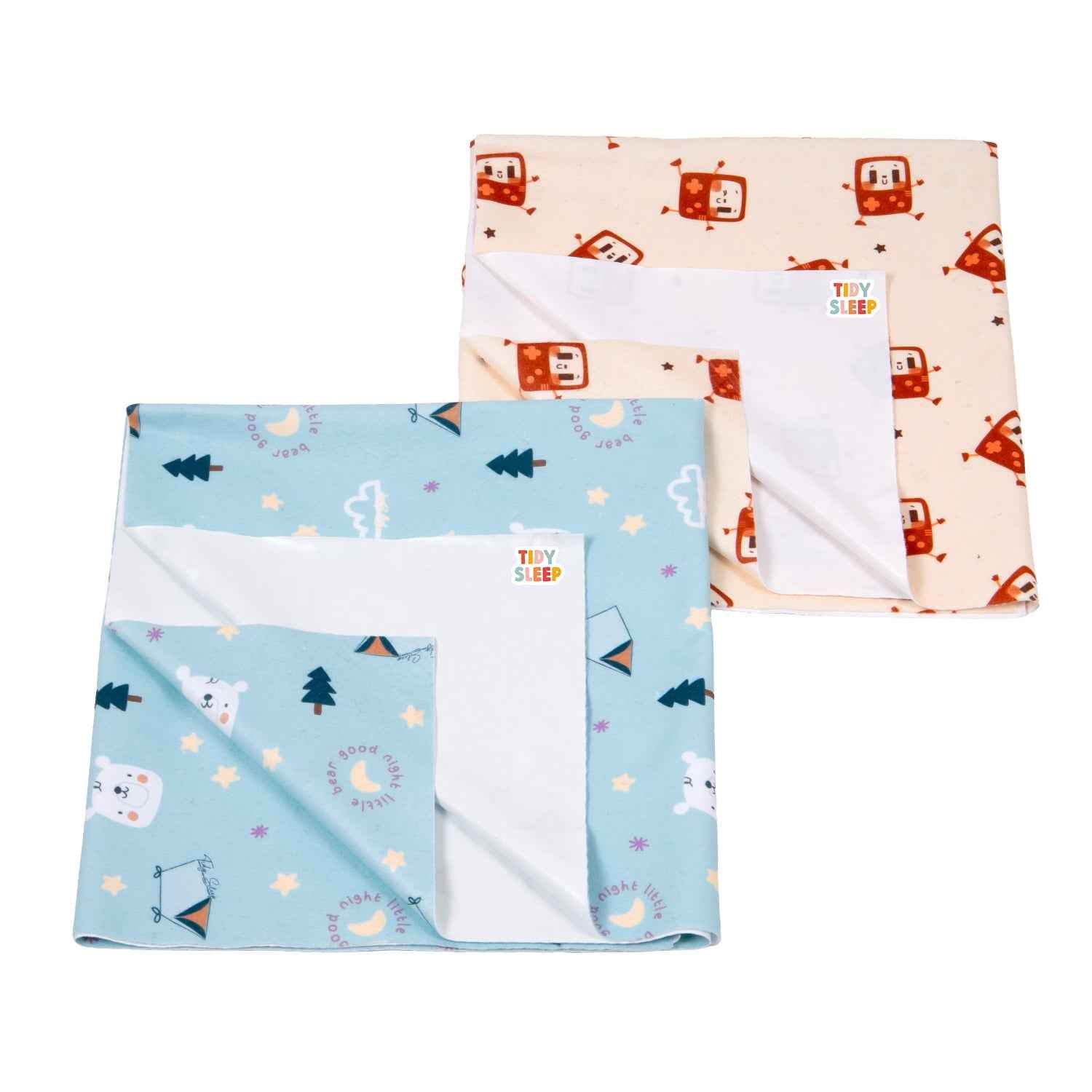 Printed Waterproof Dry Sheet (Pack of 2) - Little Bear Goodnight & Smart Robot
