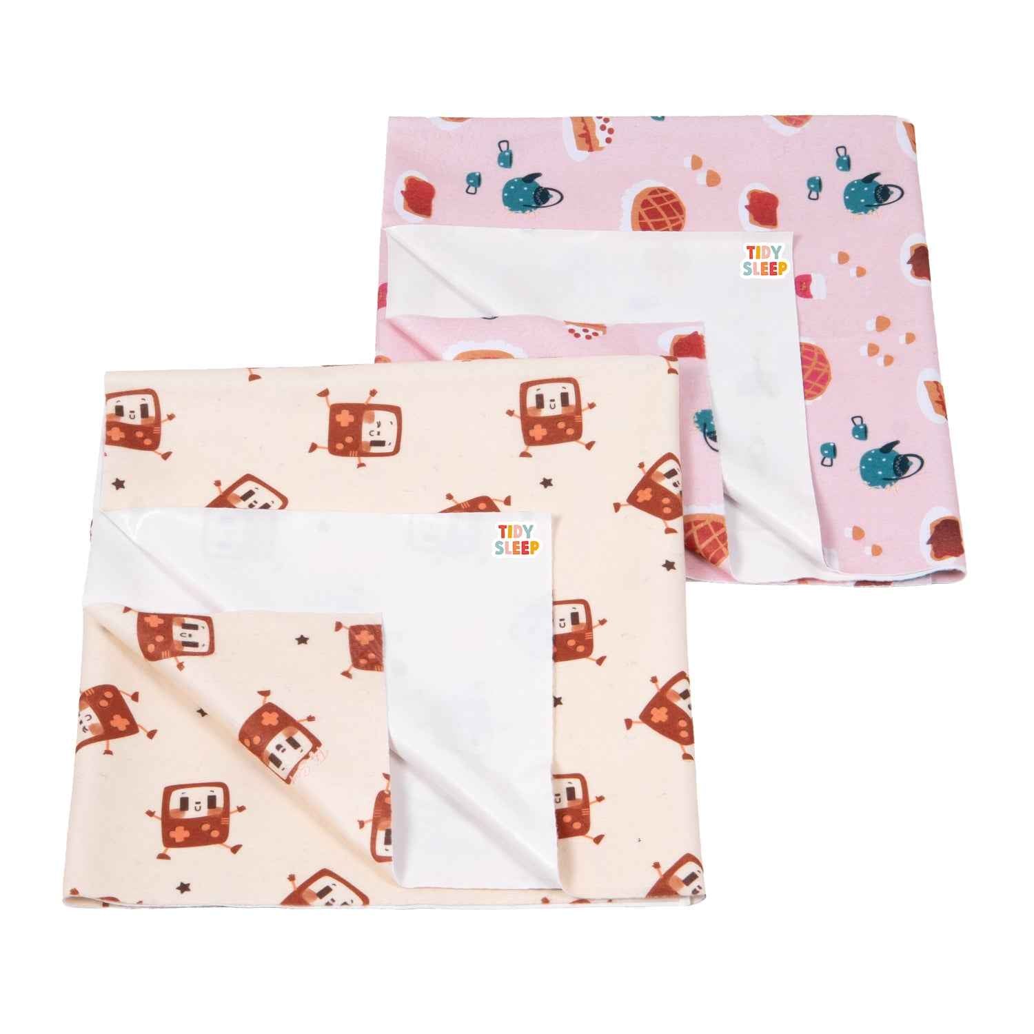 Printed Waterproof Dry Sheet (Pack of 2) - Sweet Treat & Smart Robot