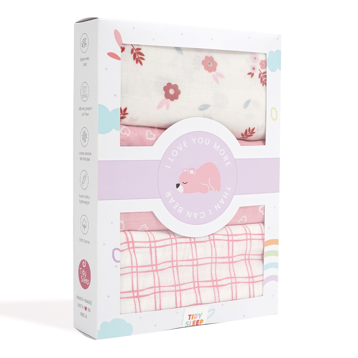 Blossom Pink Cotton Muslin Swaddle - Pack of 3