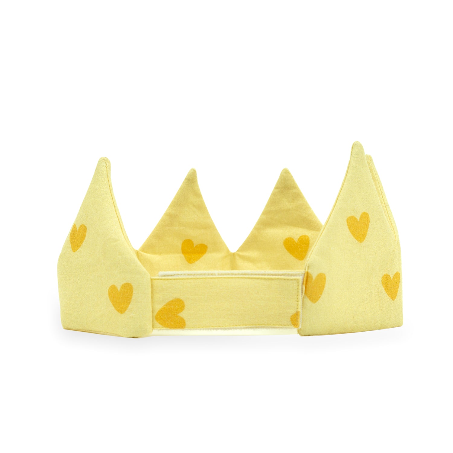 Back side of yellow crown with little orange hearts on it