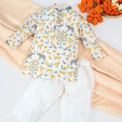 Animal Chanderi Print | Kurta with Pajama Set |Festive Wear