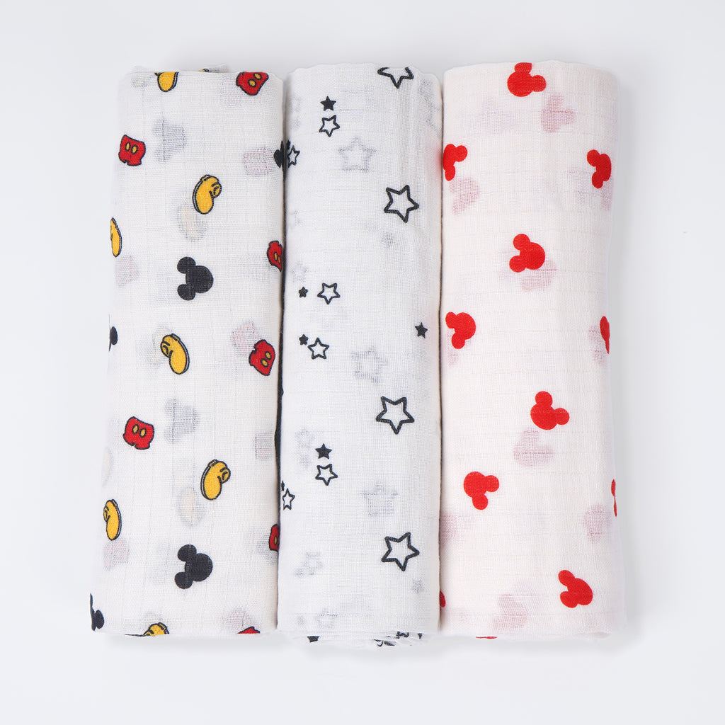 Boat House Mickey-Cotton Muslin Swaddle - Pack of 3