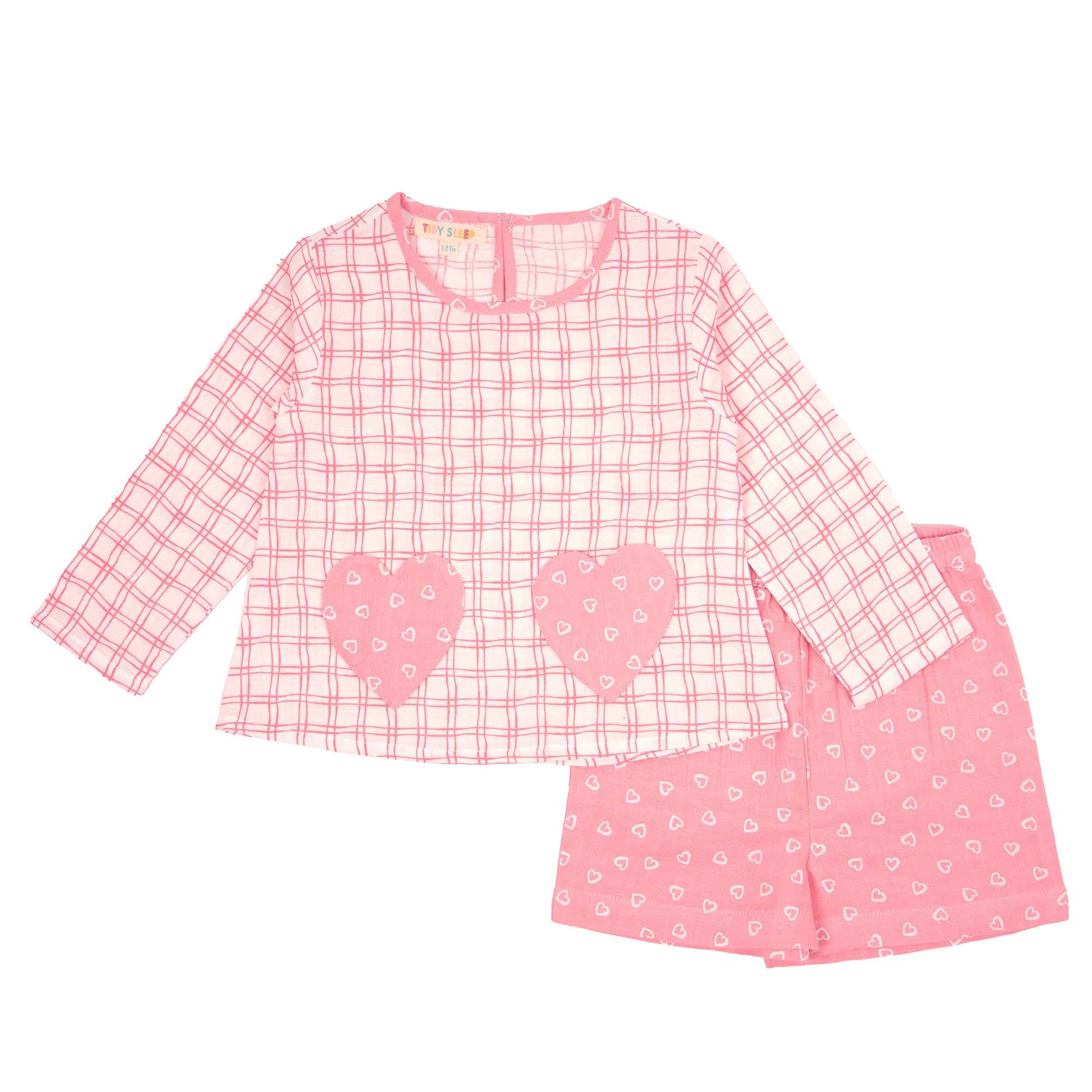 Whimsy Checks Cotton Muslin Night Suit with Shorts