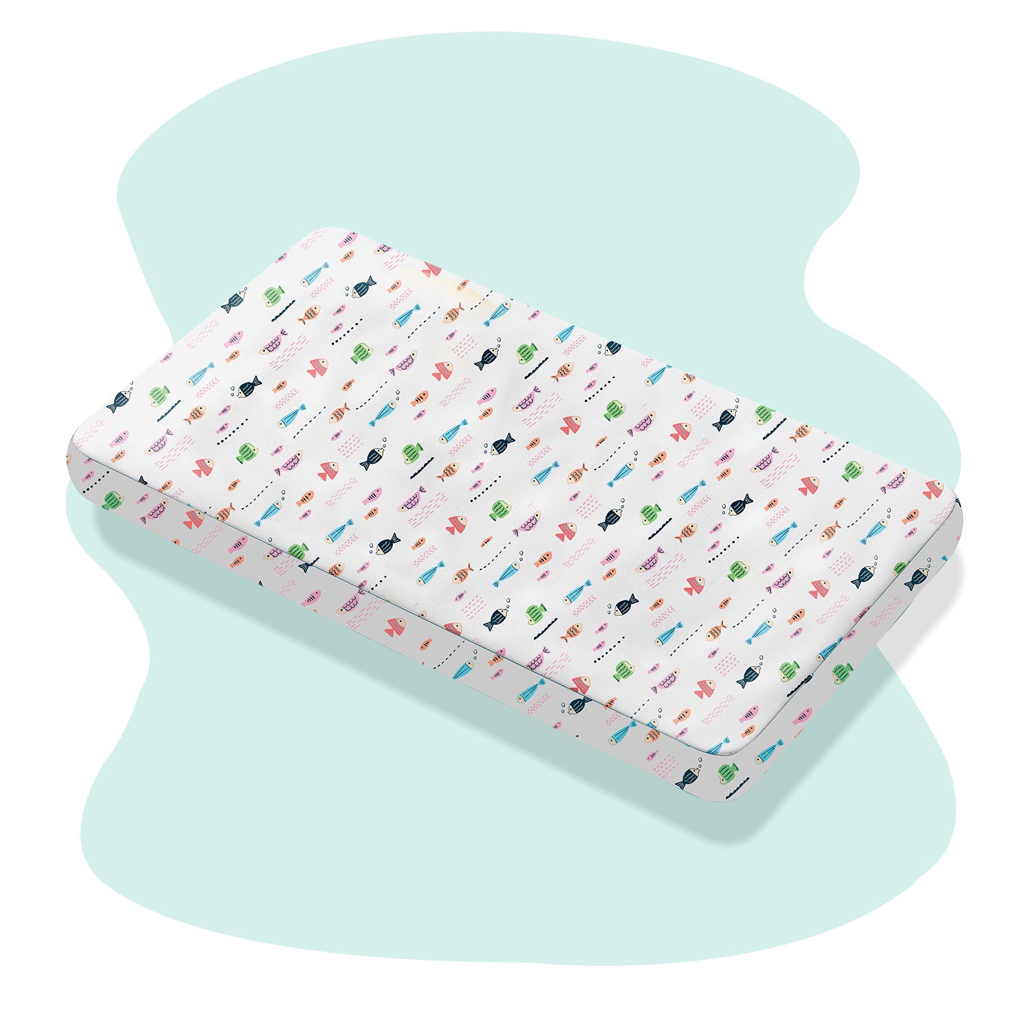 Cotton Crib Set-Complete Baby Bedding Bundle:Blanket, Pillow, Cot Bumper, Bolster, Fitted Sheet ( MERMAID)
